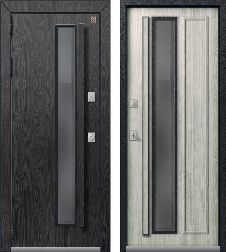 Центурион Т-5-2024 PREMIUM Чёрный муар+МДФ Распил графит - МДФ Полярный дуб (цвет стекла Grey)